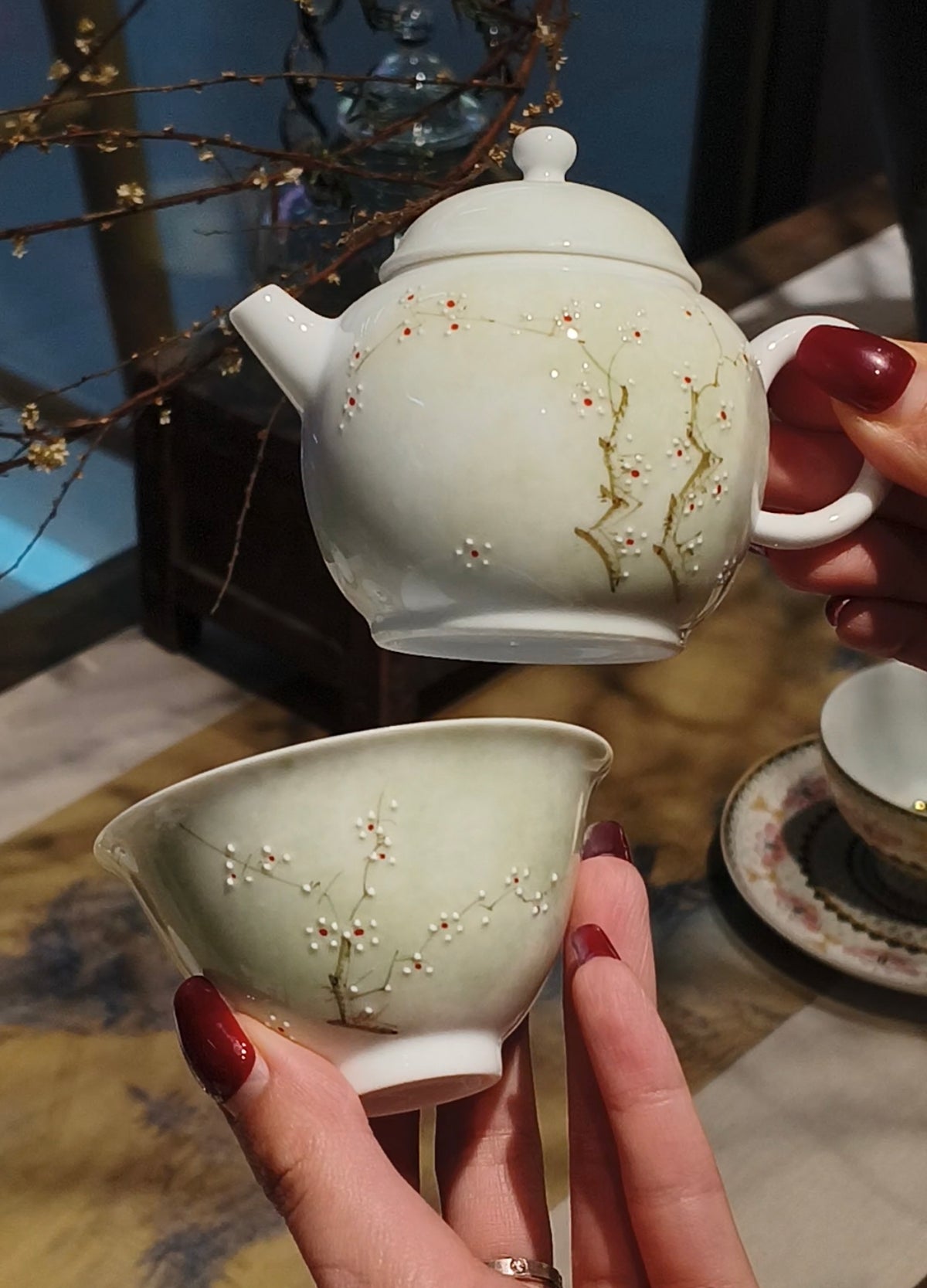 Tu pausa de té en cualquier lugar | Set de té de viaje elegante pintado a mano