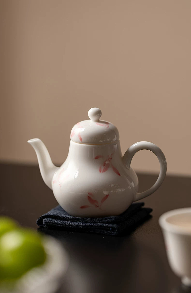 Tetera de porcelana estilo chino con Orquídea de Otoño Rosa