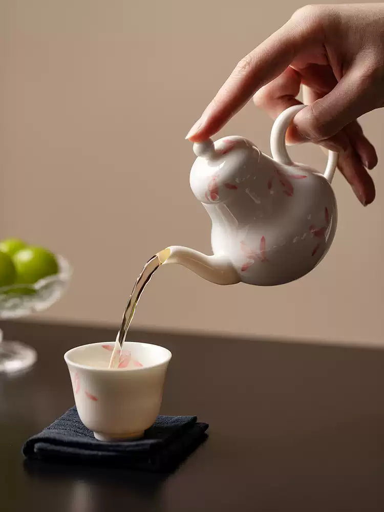 Tetera de porcelana estilo chino con Orquídea de Otoño Rosa