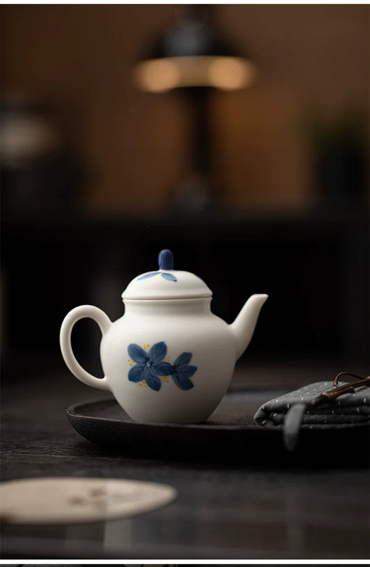 Tetera China de Cerámica Jade Blanco "Osmanthus" Pintada a Mano