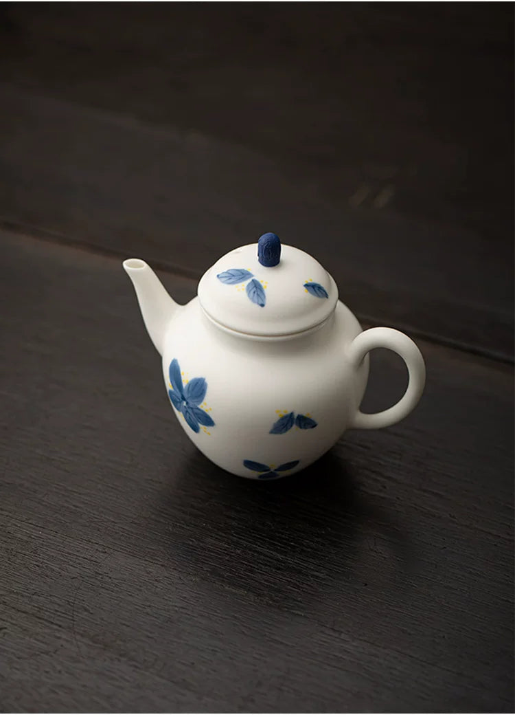 Tetera China de Cerámica Jade Blanco "Osmanthus" Pintada a Mano