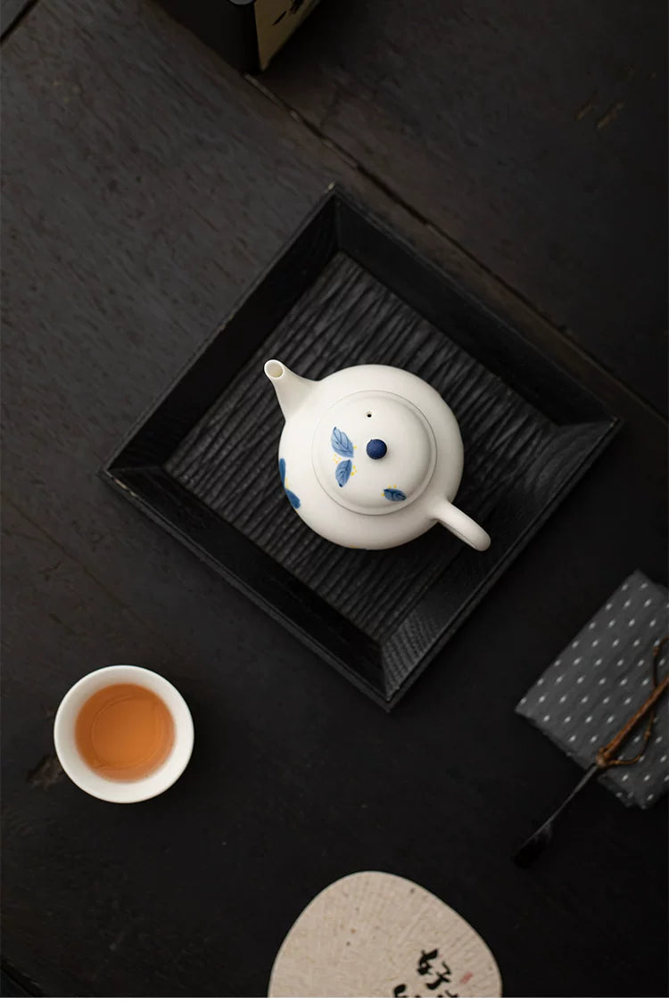 Tetera China de Cerámica Jade Blanco "Osmanthus" Pintada a Mano