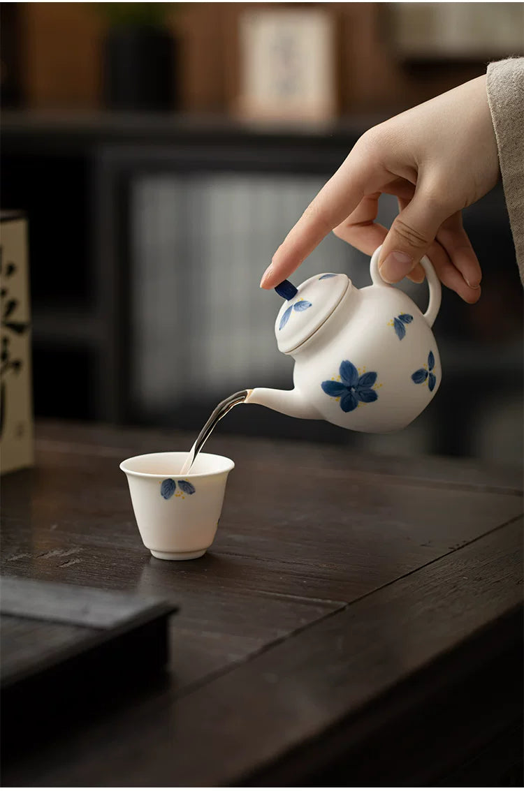 Tetera China de Cerámica Jade Blanco "Osmanthus" Pintada a Mano