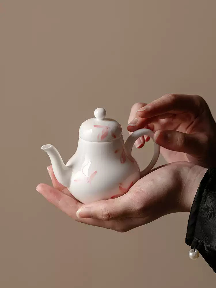 Tetera de porcelana estilo chino con Orquídea de Otoño Rosa
