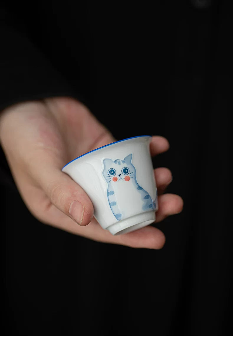Vaso de Té de Cerámica con Diseño de Gato y Melocotón