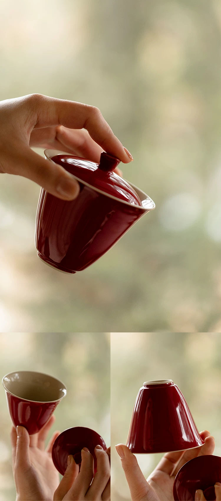 Gaiwan rojo con motivo de nubes auspiciosas